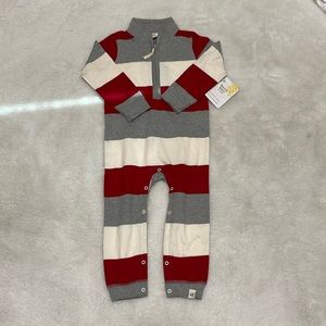 🆕 Burt’s Bee Baby Striped Red & Cream long-sleeved jumpsuit